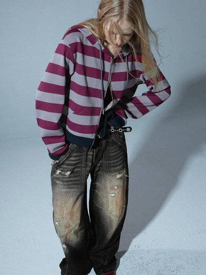 Vintage Distressed Low-Rise Loose Jeans