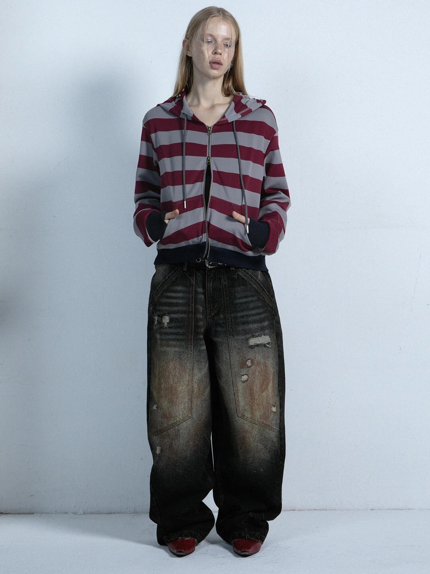 Vintage Distressed Low-Rise Loose Jeans