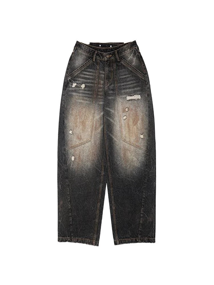 Vintage Distressed Low-Rise Loose Jeans