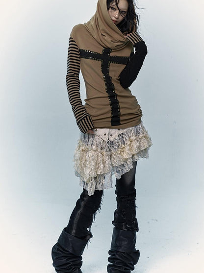 NO ROMANCE Vintage Distressed Low-Rise Patchwork Lace Mesh Skirt