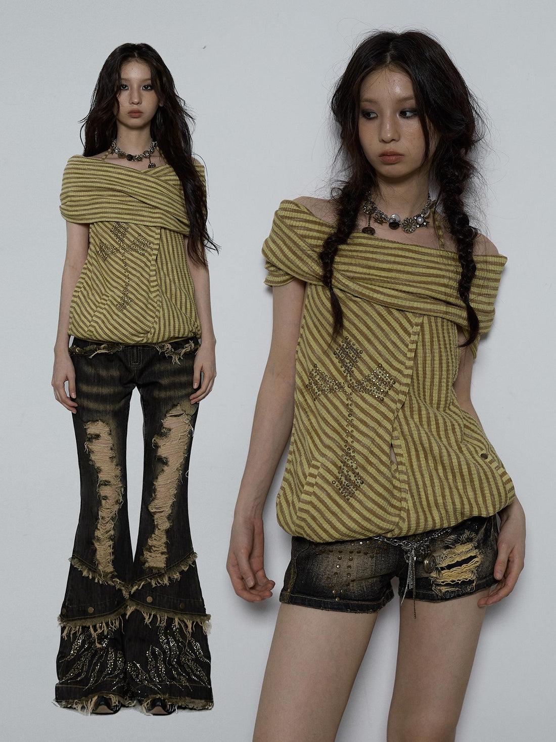 NO ROMANCE Vintage Distressed Off-Shoulder Hooded Backless Top