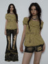 NO ROMANCE Vintage Distressed Off-Shoulder Hooded Backless Top
