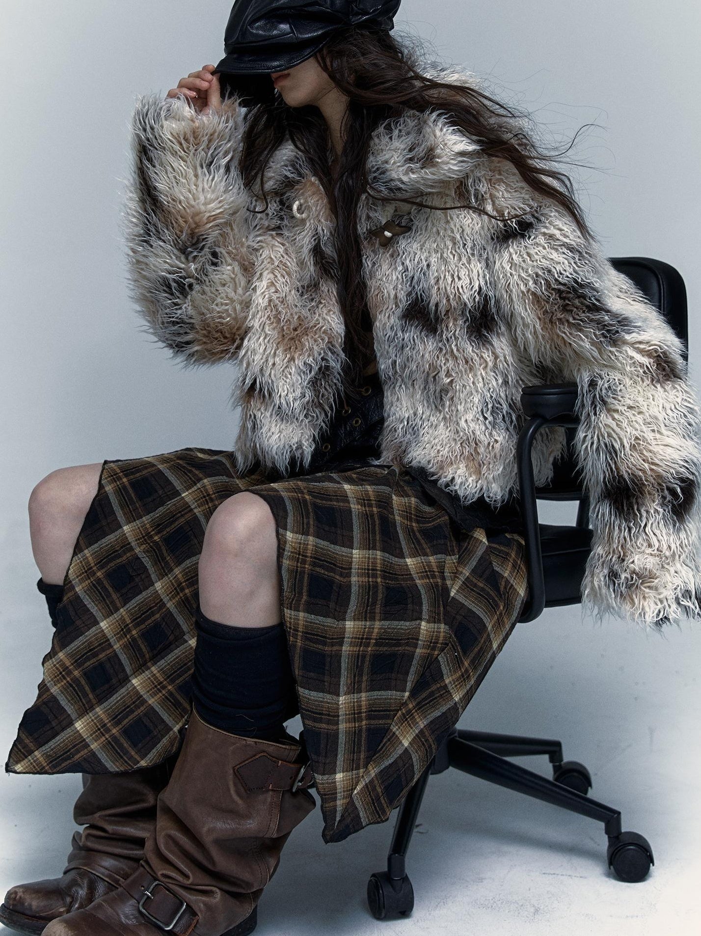 Vintage Distressed Short Fuzzy Jacket Eco Faux Fur Coat