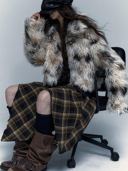 Vintage Distressed Short Fuzzy Jacket Eco Faux Fur Coat