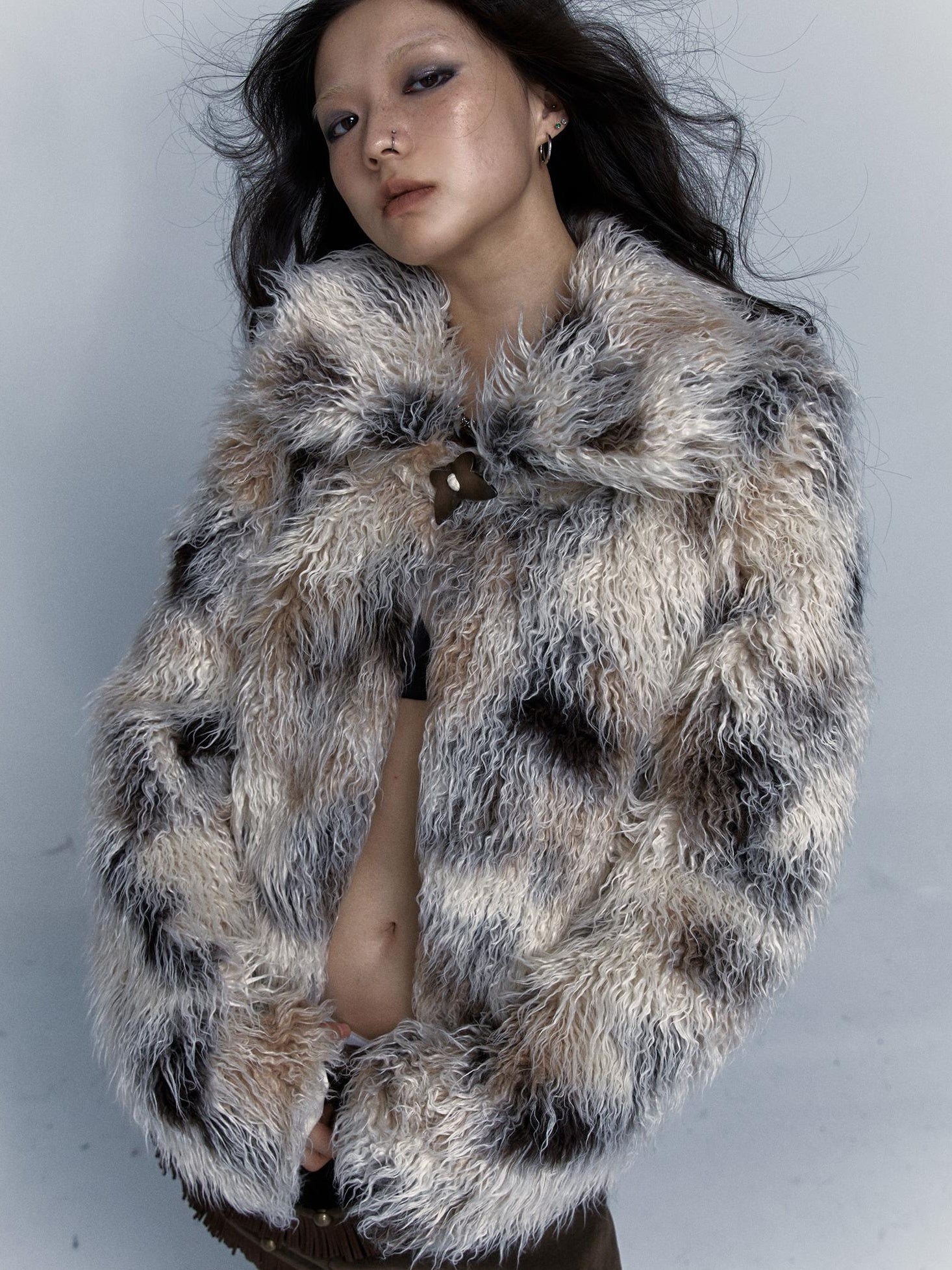 Vintage Distressed Short Fuzzy Jacket Eco Faux Fur Coat