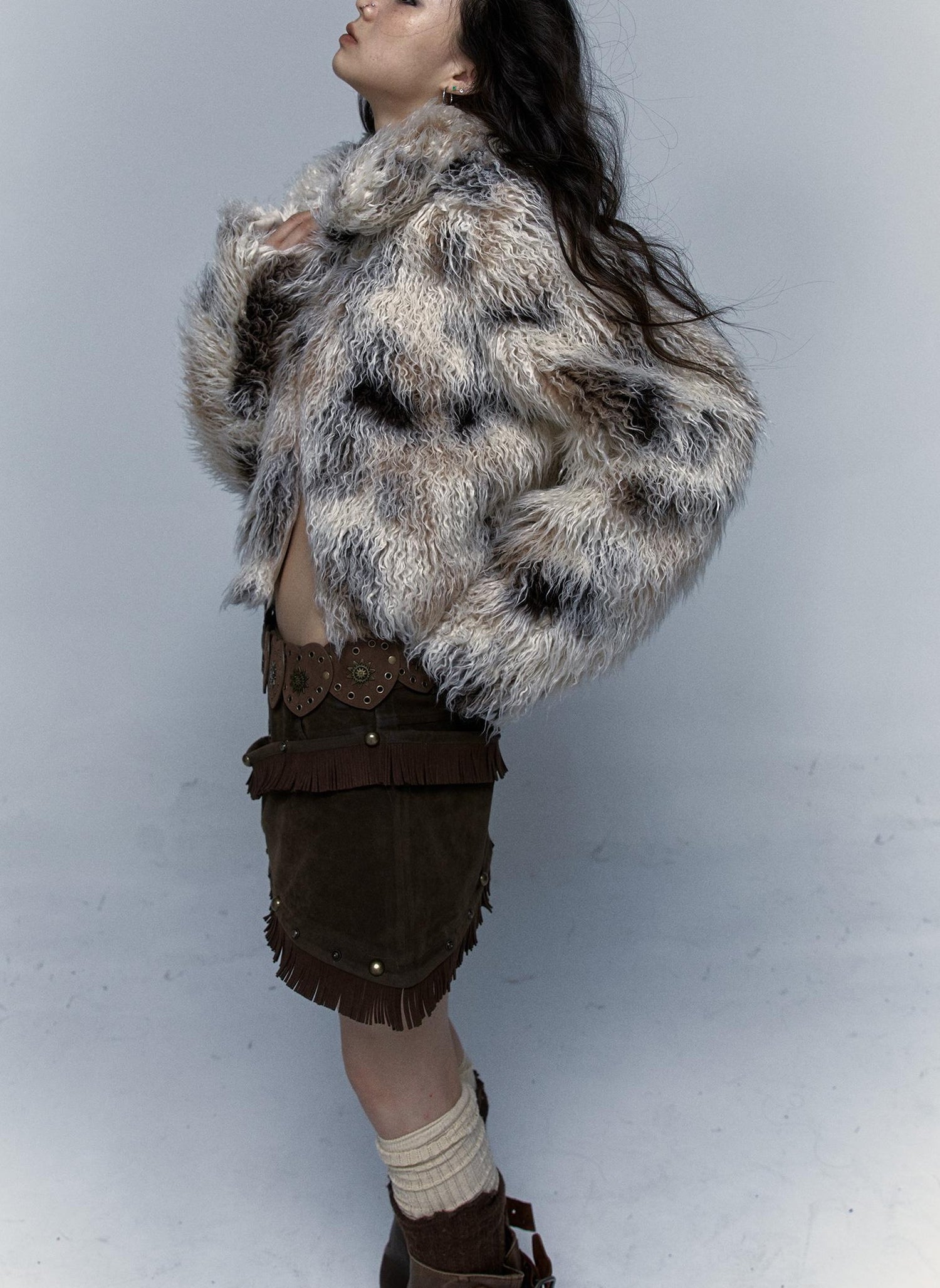 Vintage Distressed Short Fuzzy Jacket Eco Faux Fur Coat