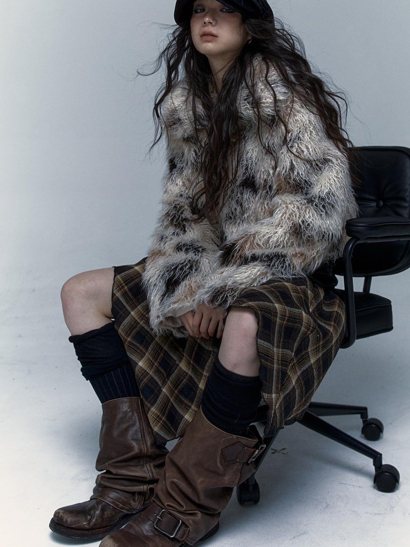 Vintage Distressed Short Fuzzy Jacket Eco Faux Fur Coat