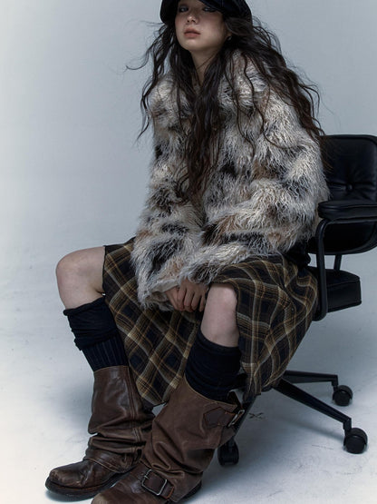 Vintage Distressed Short Fuzzy Jacket Eco Faux Fur Coat