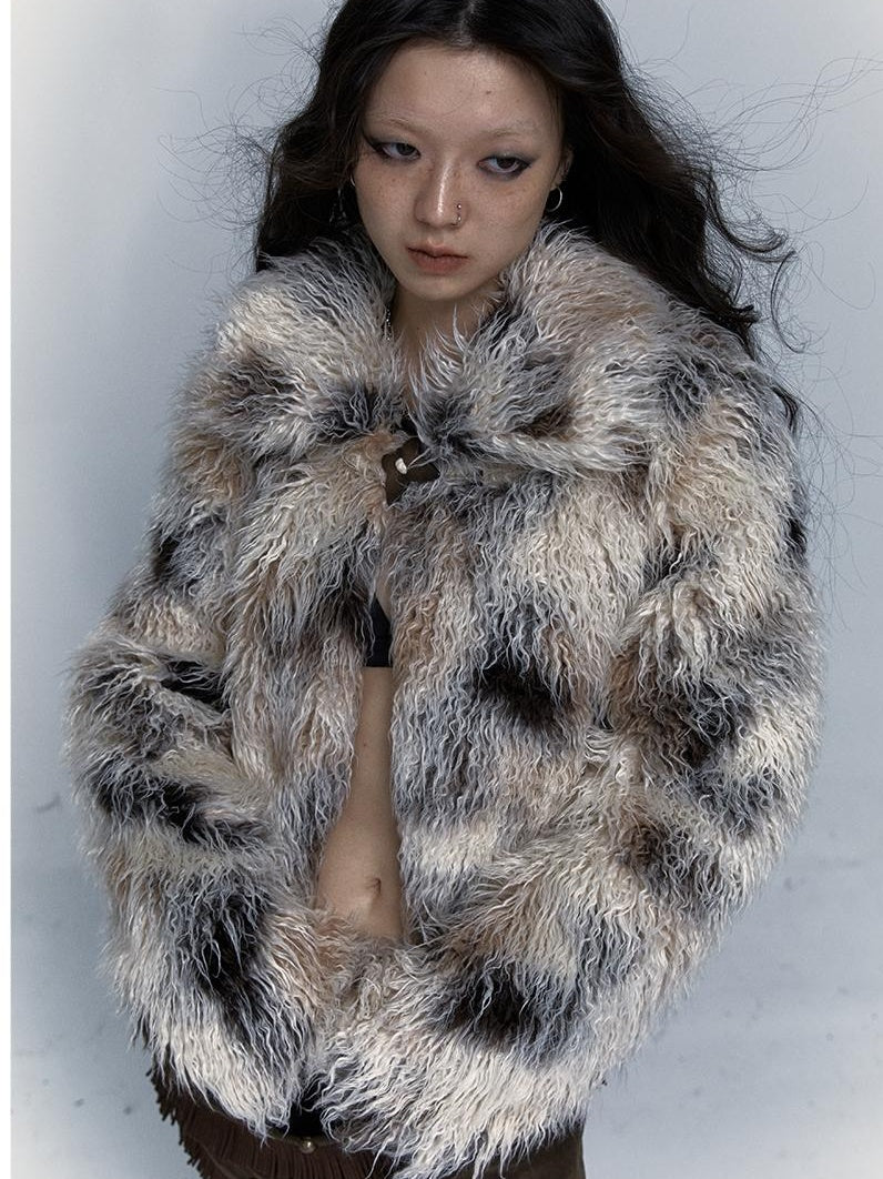 Vintage Distressed Short Fuzzy Jacket Eco Faux Fur Coat