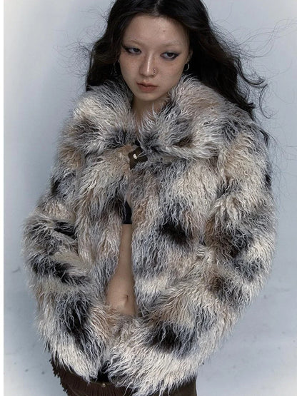 Vintage Distressed Short Fuzzy Jacket Eco Faux Fur Coat