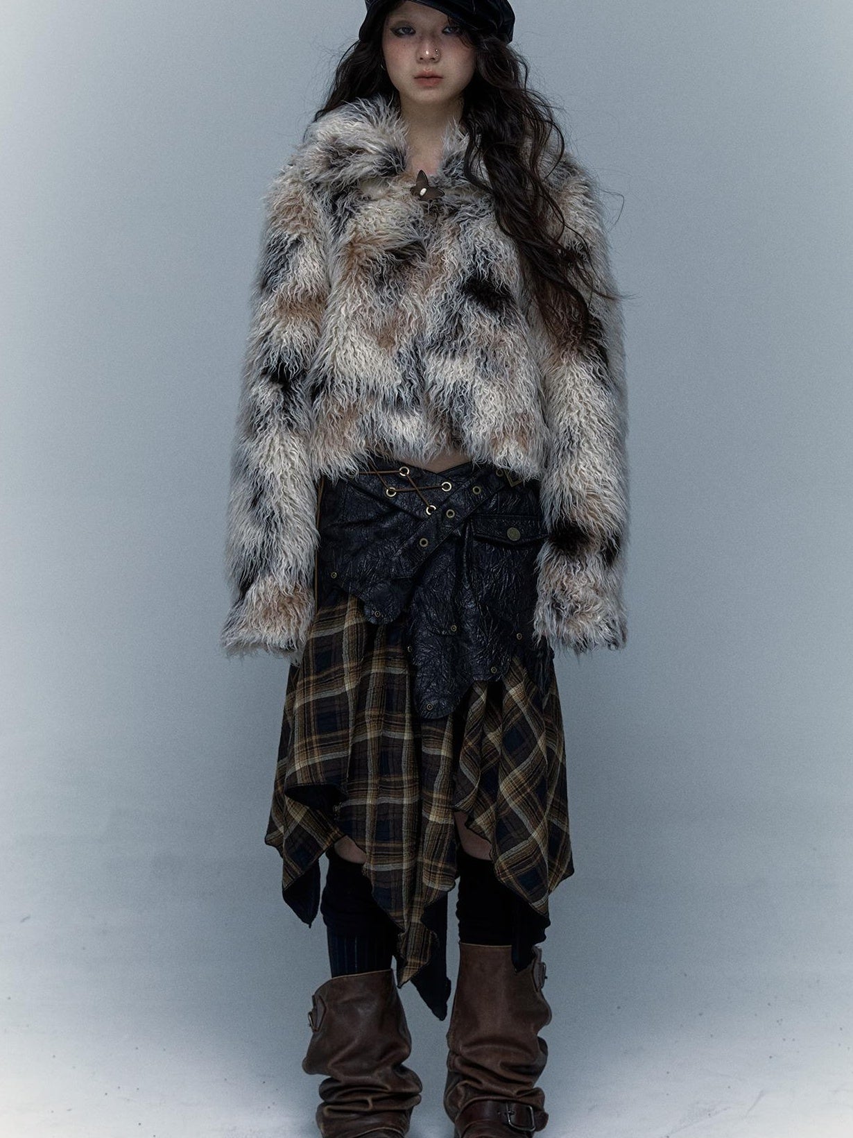 Vintage Distressed Short Fuzzy Jacket Eco Faux Fur Coat