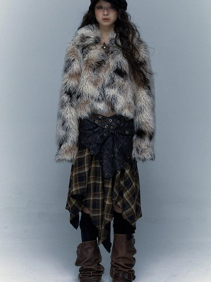 Vintage Distressed Short Fuzzy Jacket Eco Faux Fur Coat