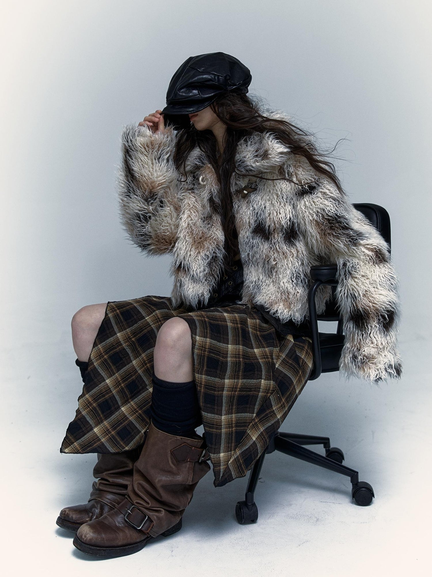Vintage Distressed Short Fuzzy Jacket Eco Faux Fur Coat