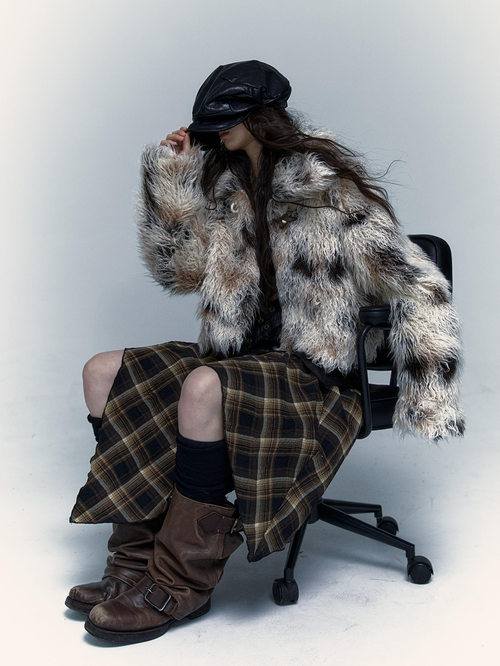 Vintage Distressed Short Fuzzy Jacket Eco Faux Fur Coat