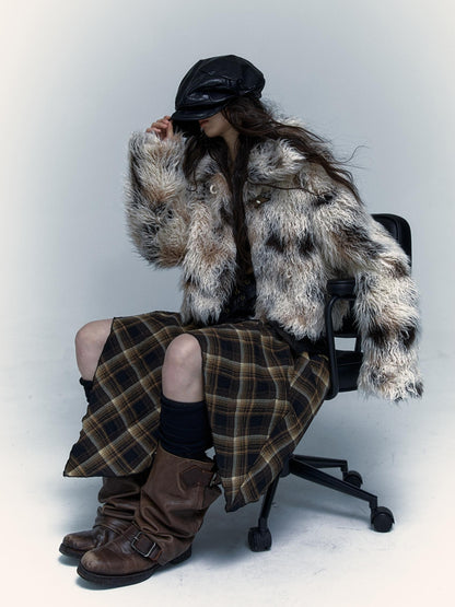 Vintage Distressed Short Fuzzy Jacket Eco Faux Fur Coat