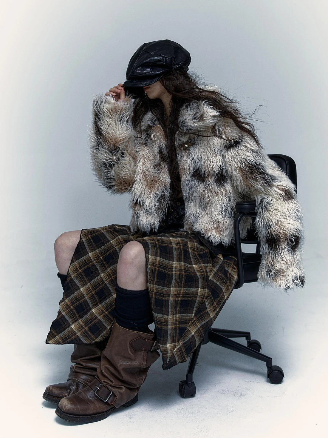 Vintage Distressed Short Fuzzy Jacket Eco Faux Fur Coat