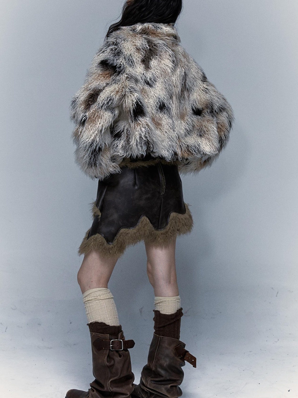 Vintage Distressed Short Fuzzy Jacket Eco Faux Fur Coat
