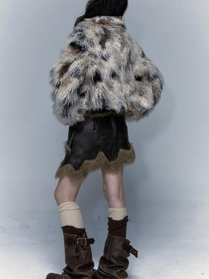 Vintage Distressed Short Fuzzy Jacket Eco Faux Fur Coat