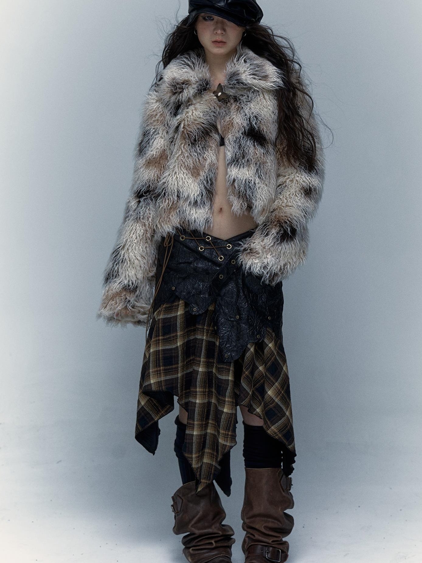 Vintage Distressed Short Fuzzy Jacket Eco Faux Fur Coat