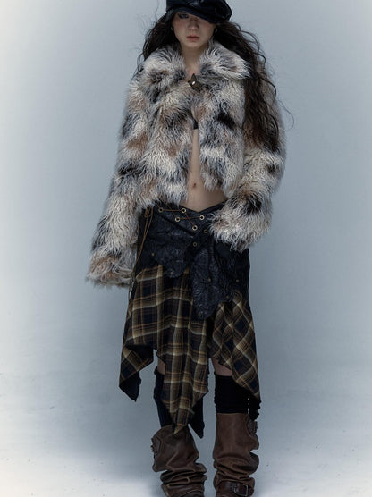 Vintage Distressed Short Fuzzy Jacket Eco Faux Fur Coat