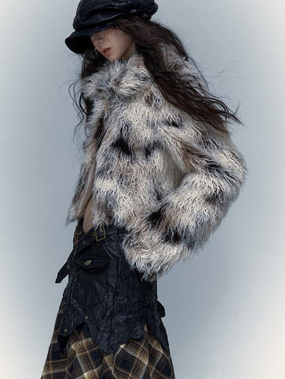 Vintage Distressed Short Fuzzy Jacket Eco Faux Fur Coat