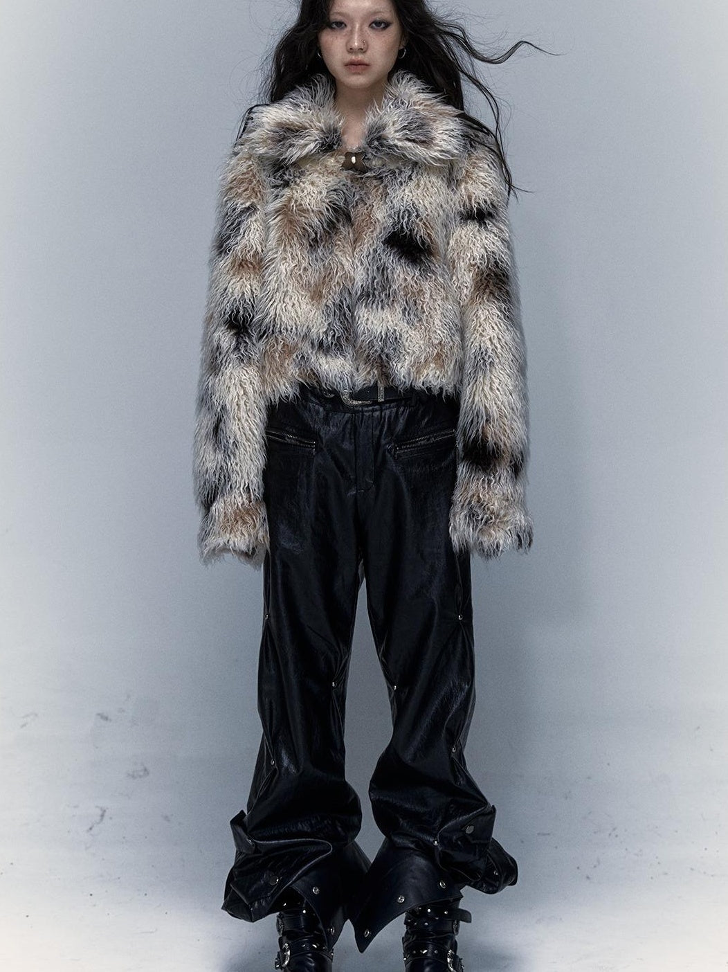 Vintage Distressed Short Fuzzy Jacket Eco Faux Fur Coat