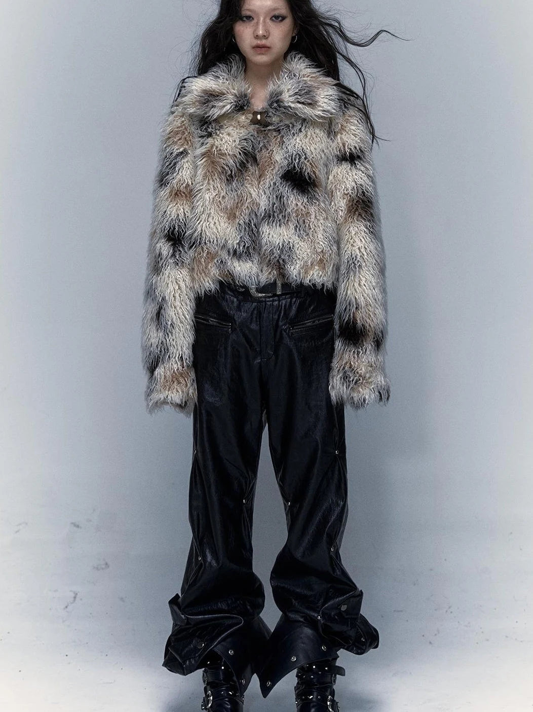 Vintage Distressed Short Fuzzy Jacket Eco Faux Fur Coat