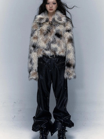 Vintage Distressed Short Fuzzy Jacket Eco Faux Fur Coat