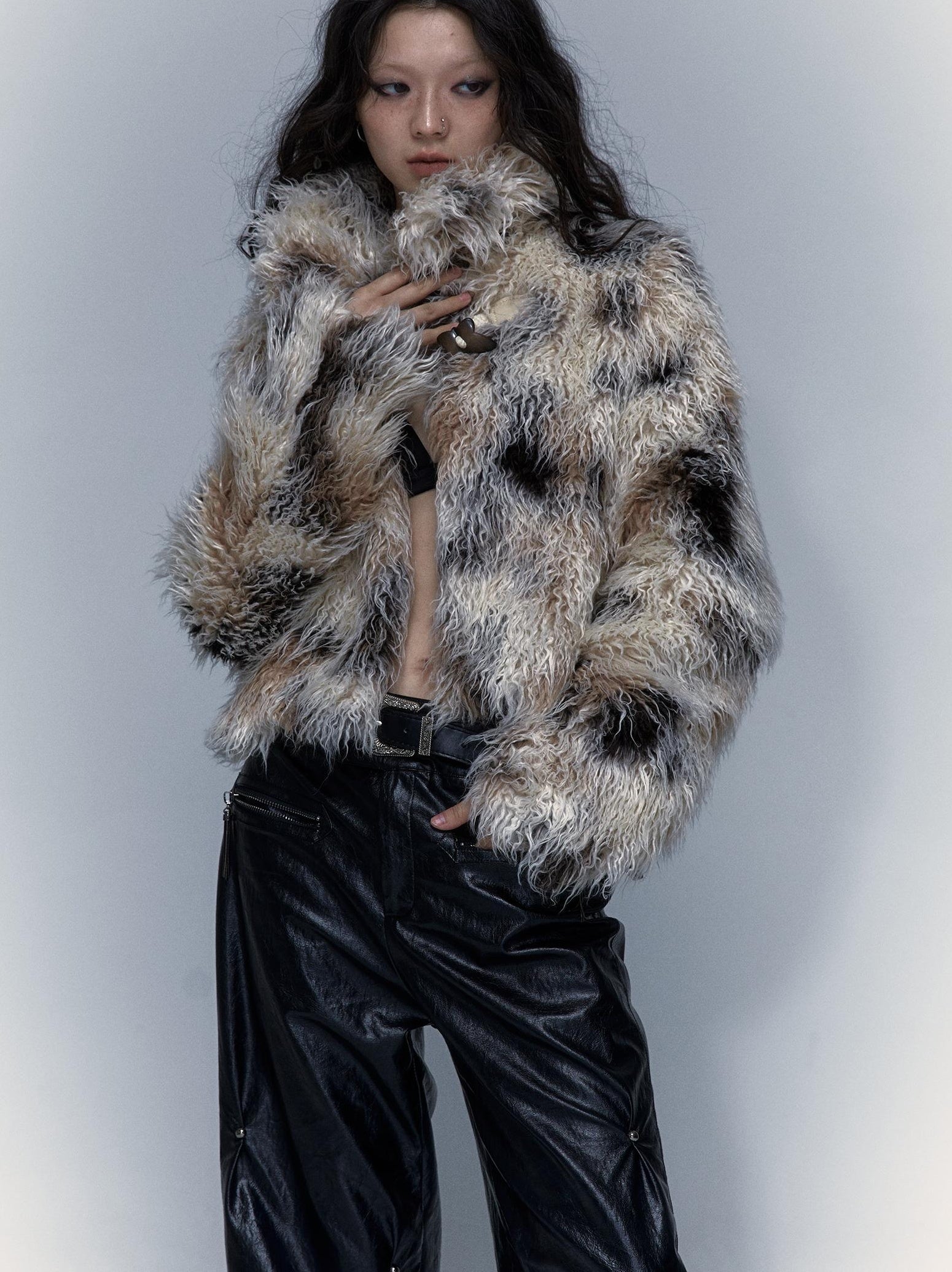 Vintage Distressed Short Fuzzy Jacket Eco Faux Fur Coat