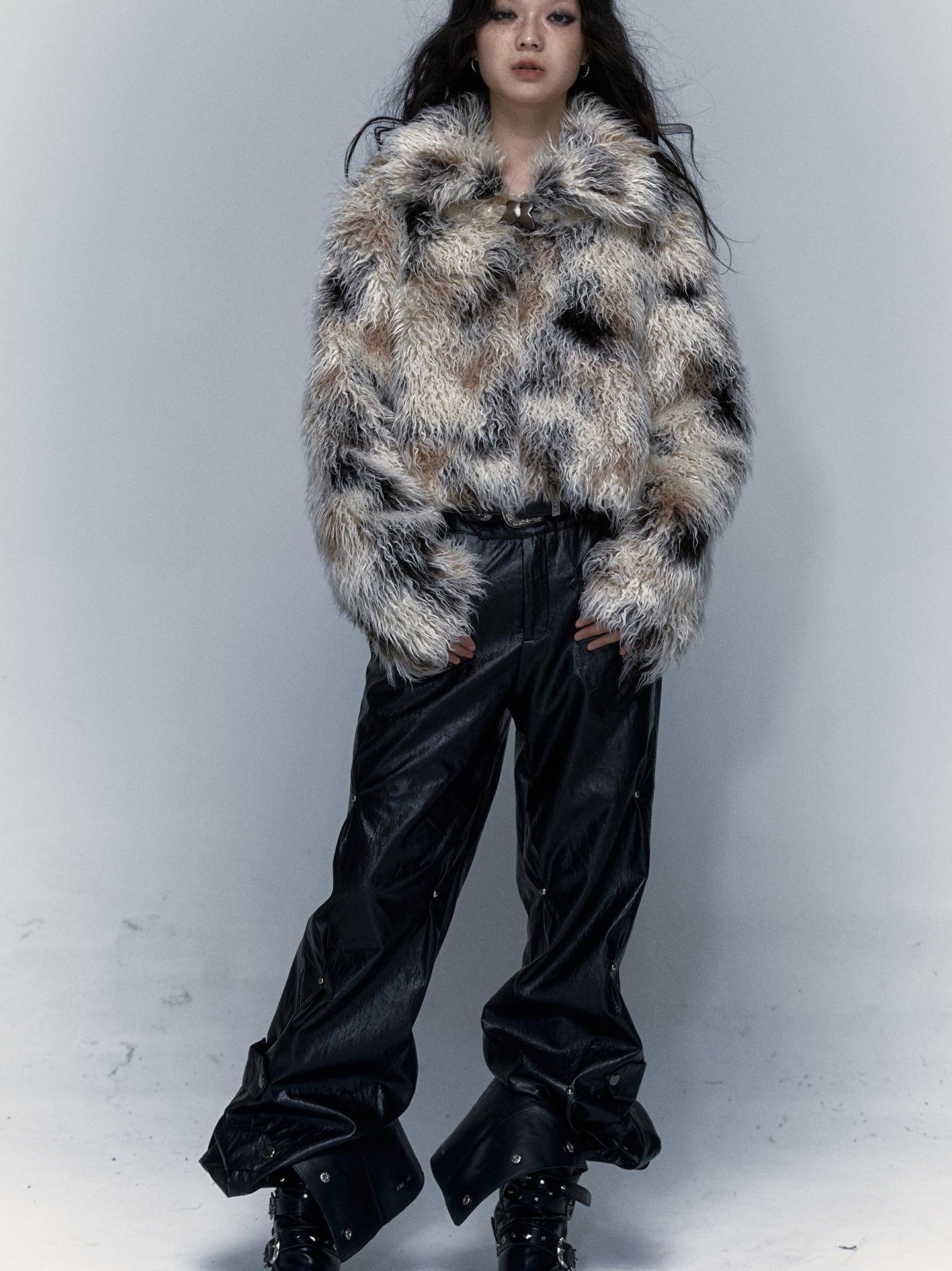 Vintage Distressed Short Fuzzy Jacket Eco Faux Fur Coat