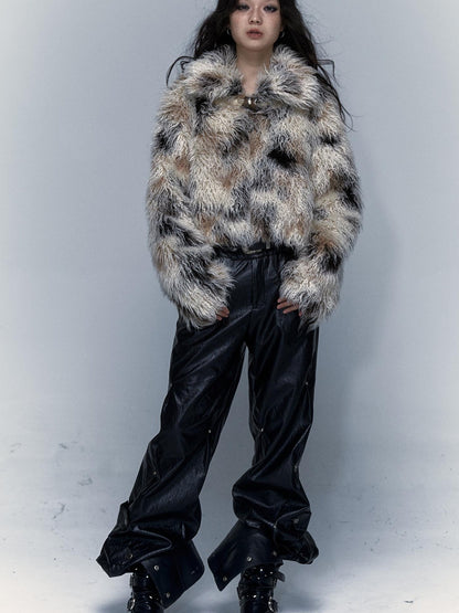 Vintage Distressed Short Fuzzy Jacket Eco Faux Fur Coat
