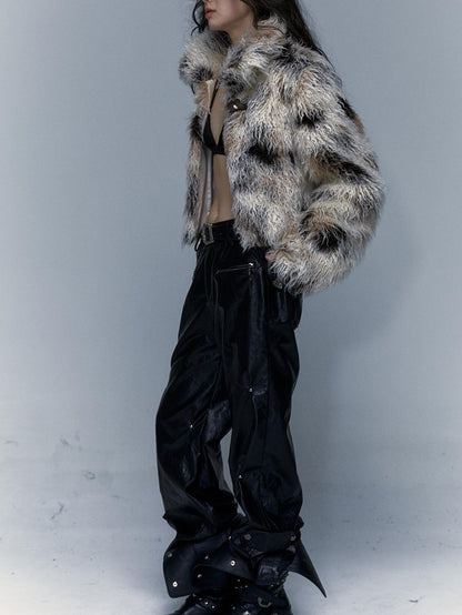 Vintage Distressed Short Fuzzy Jacket Eco Faux Fur Coat