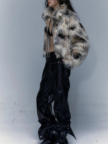 Vintage Distressed Short Fuzzy Jacket Eco Faux Fur Coat