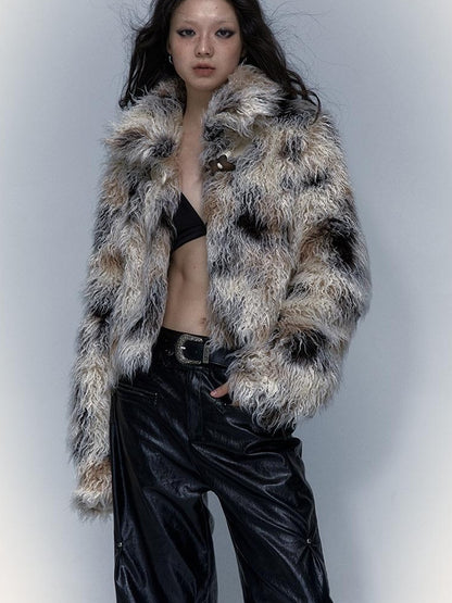 Vintage Distressed Short Fuzzy Jacket Eco Faux Fur Coat