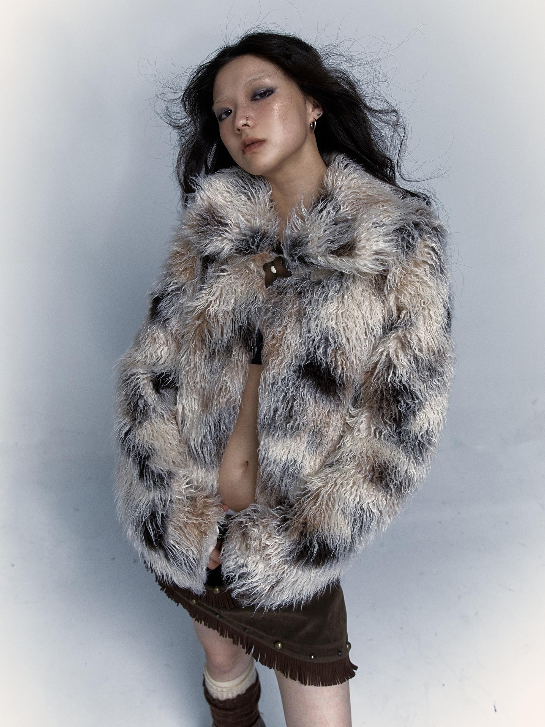 Vintage Distressed Short Fuzzy Jacket Eco Faux Fur Coat
