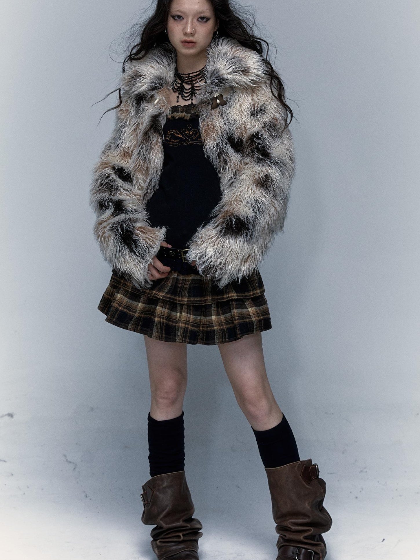Vintage Distressed Short Fuzzy Jacket Eco Faux Fur Coat