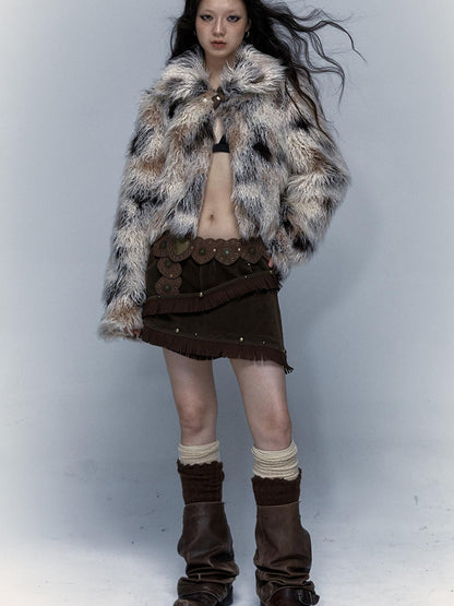 Vintage Distressed Short Fuzzy Jacket Eco Faux Fur Coat