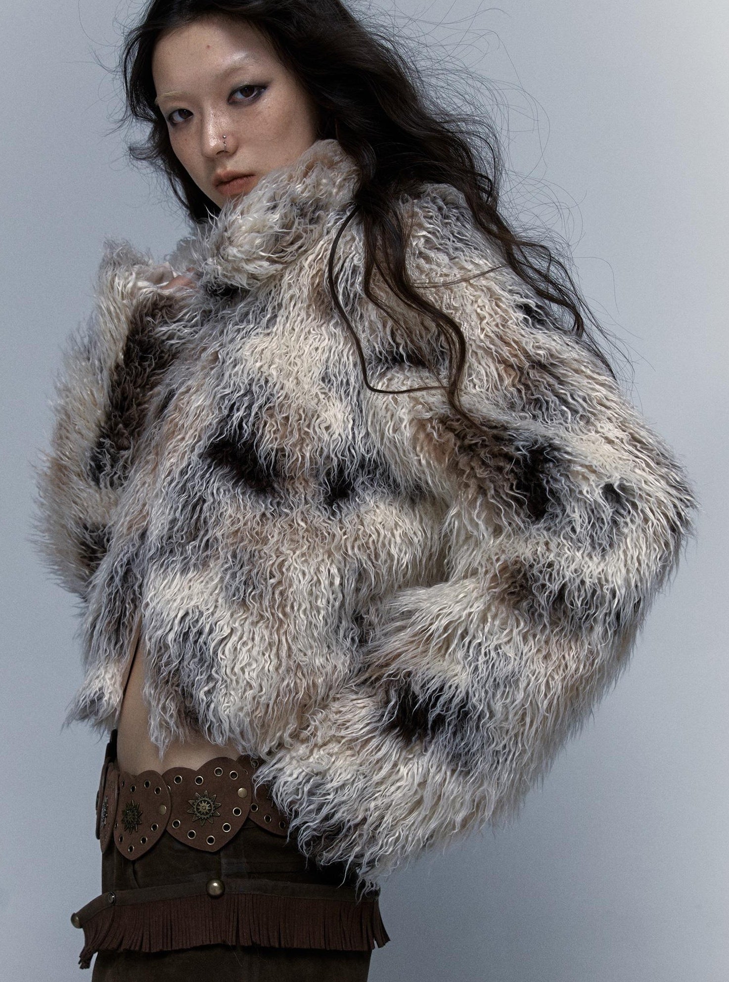 Vintage Distressed Short Fuzzy Jacket Eco Faux Fur Coat