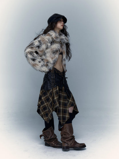 Vintage Distressed Short Fuzzy Jacket Eco Faux Fur Coat