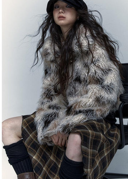 Vintage Distressed Short Fuzzy Jacket Eco Faux Fur Coat