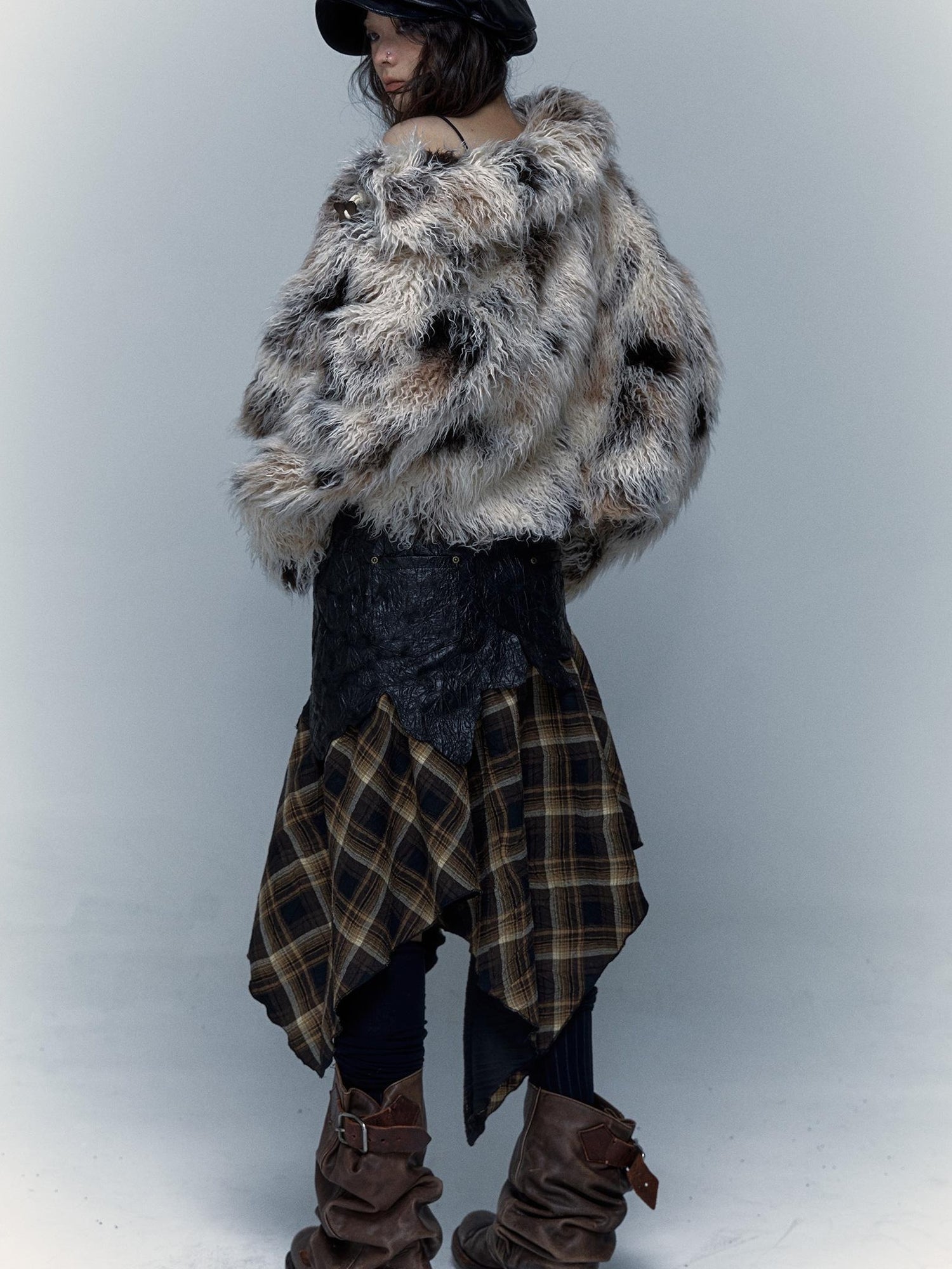 Vintage Distressed Short Fuzzy Jacket Eco Faux Fur Coat