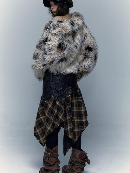 Vintage Distressed Short Fuzzy Jacket Eco Faux Fur Coat