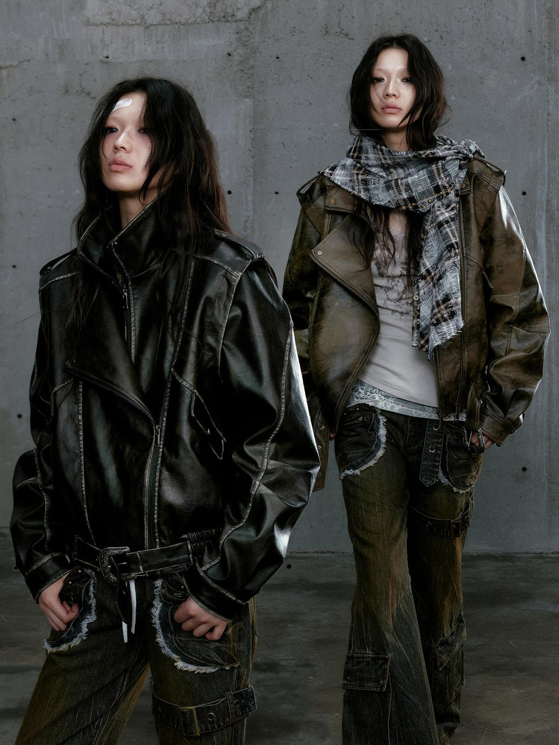 Vintage Distressed Zip-Up Leather Jacket for Women