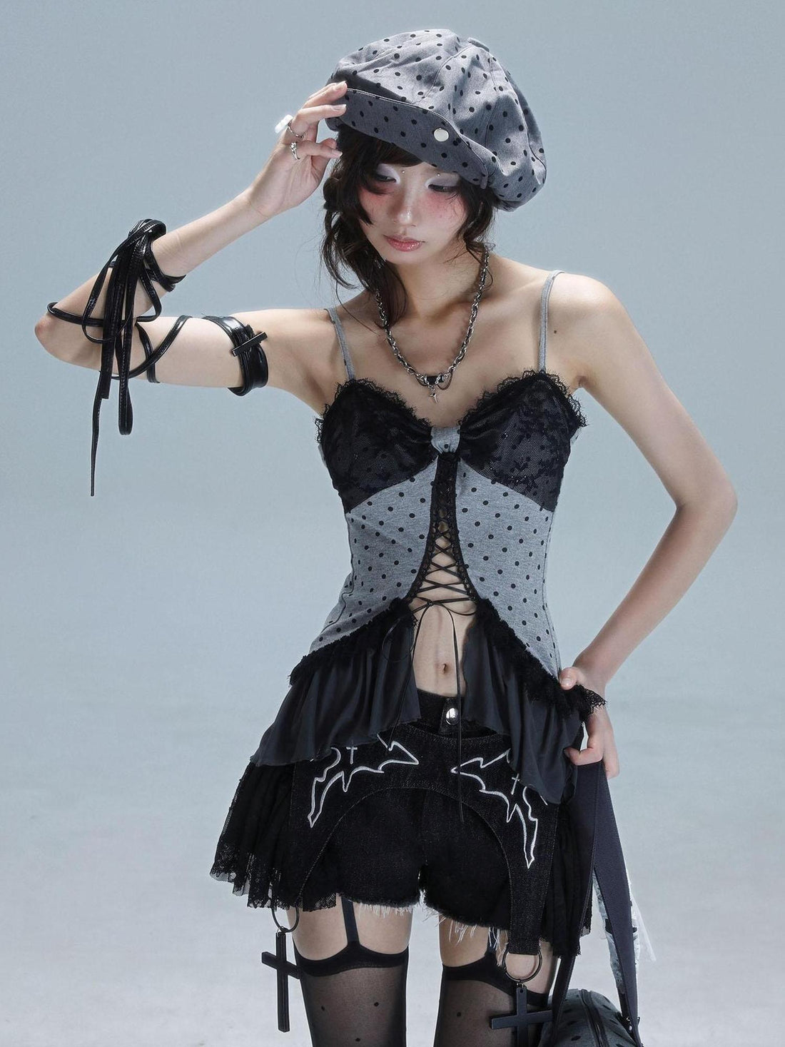 WSW WUSHENWU Vintage Dot Lace Hollow Out Y2K Cami Top