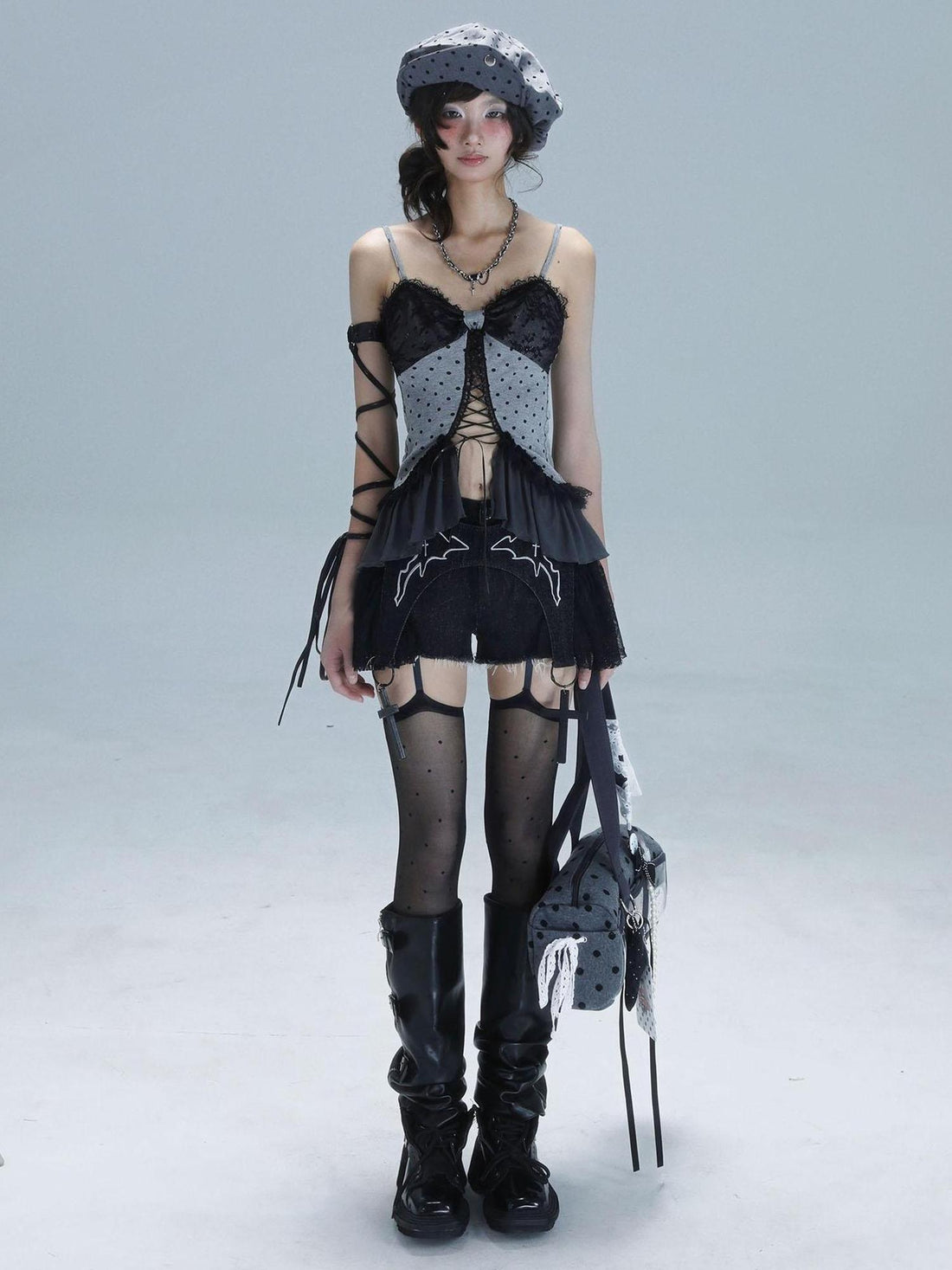 WSW WUSHENWU Vintage Dot Lace Hollow Out Y2K Cami Top