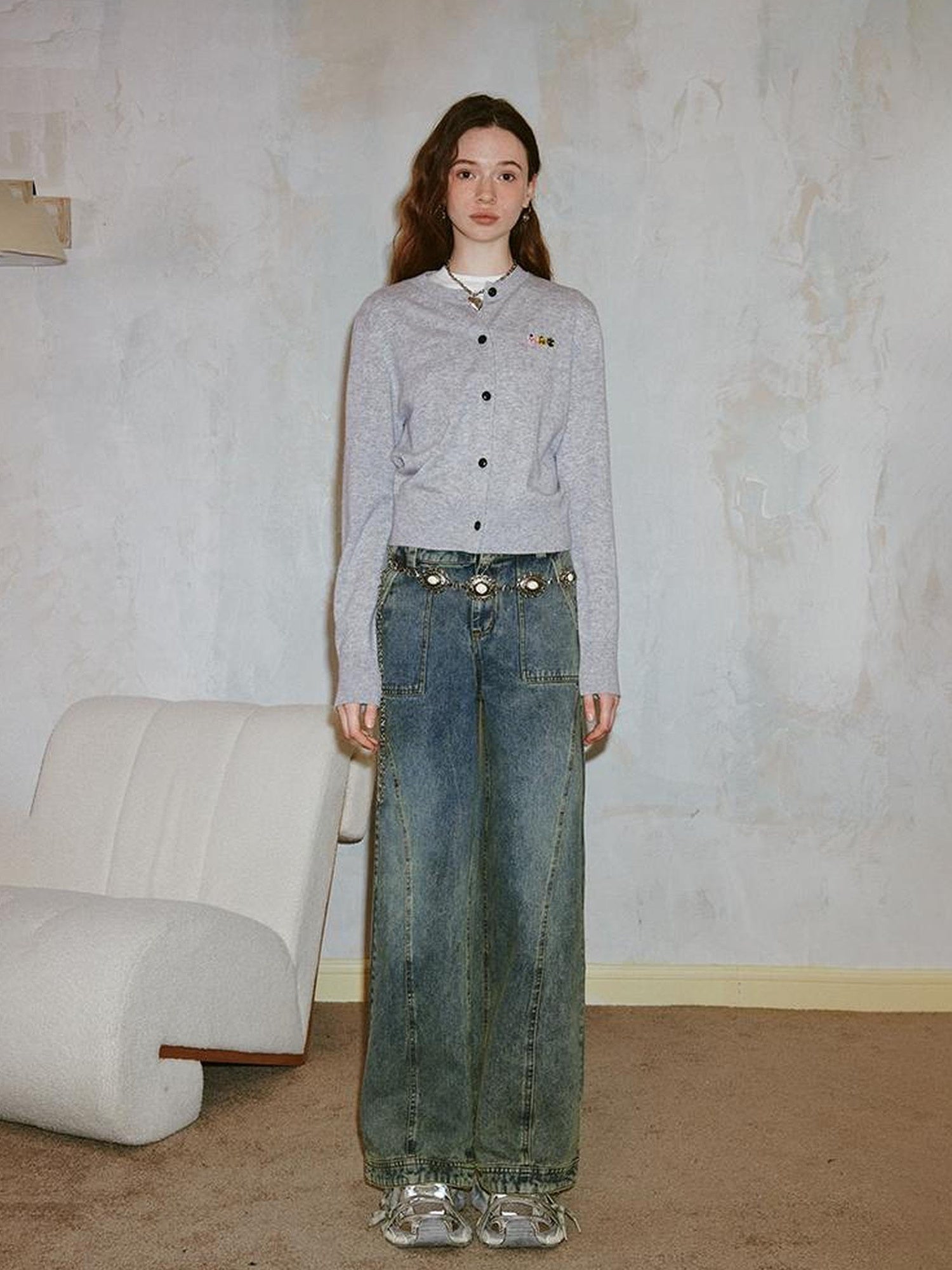 DIDDI MODA Vintage Double Waist Relaxed Straight Jeans