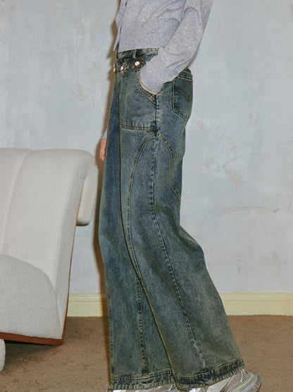 DIDDI MODA Vintage Double Waist Relaxed Straight Jeans