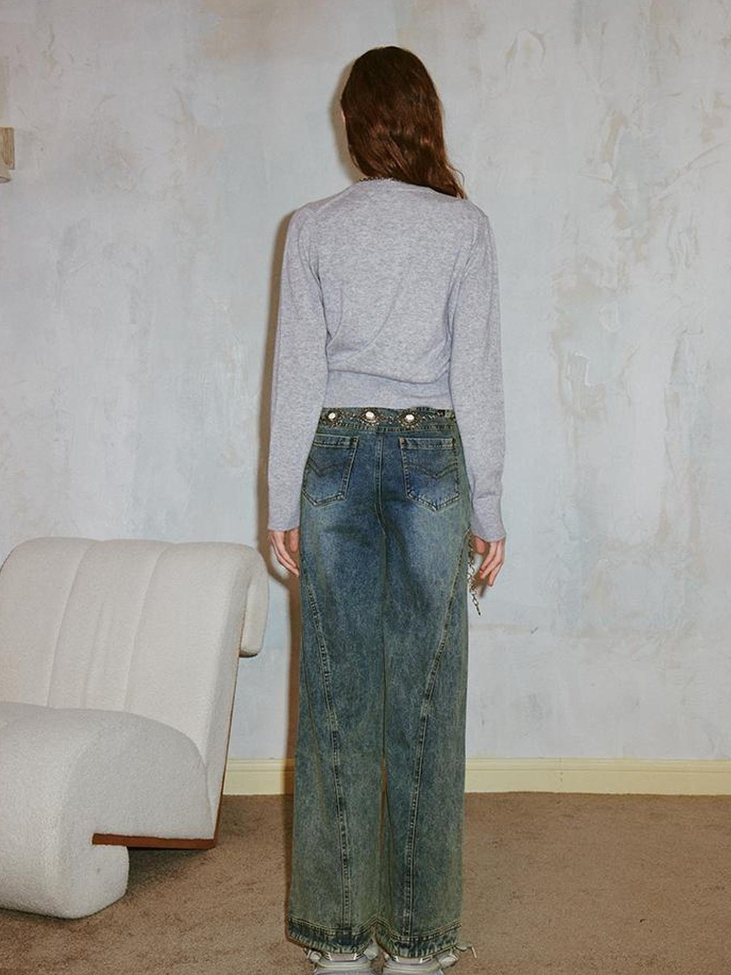 DIDDI MODA Vintage Double Waist Relaxed Straight Jeans