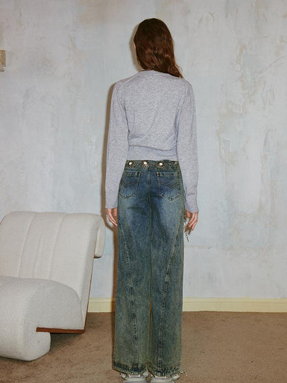 DIDDI MODA Vintage Double Waist Relaxed Straight Jeans