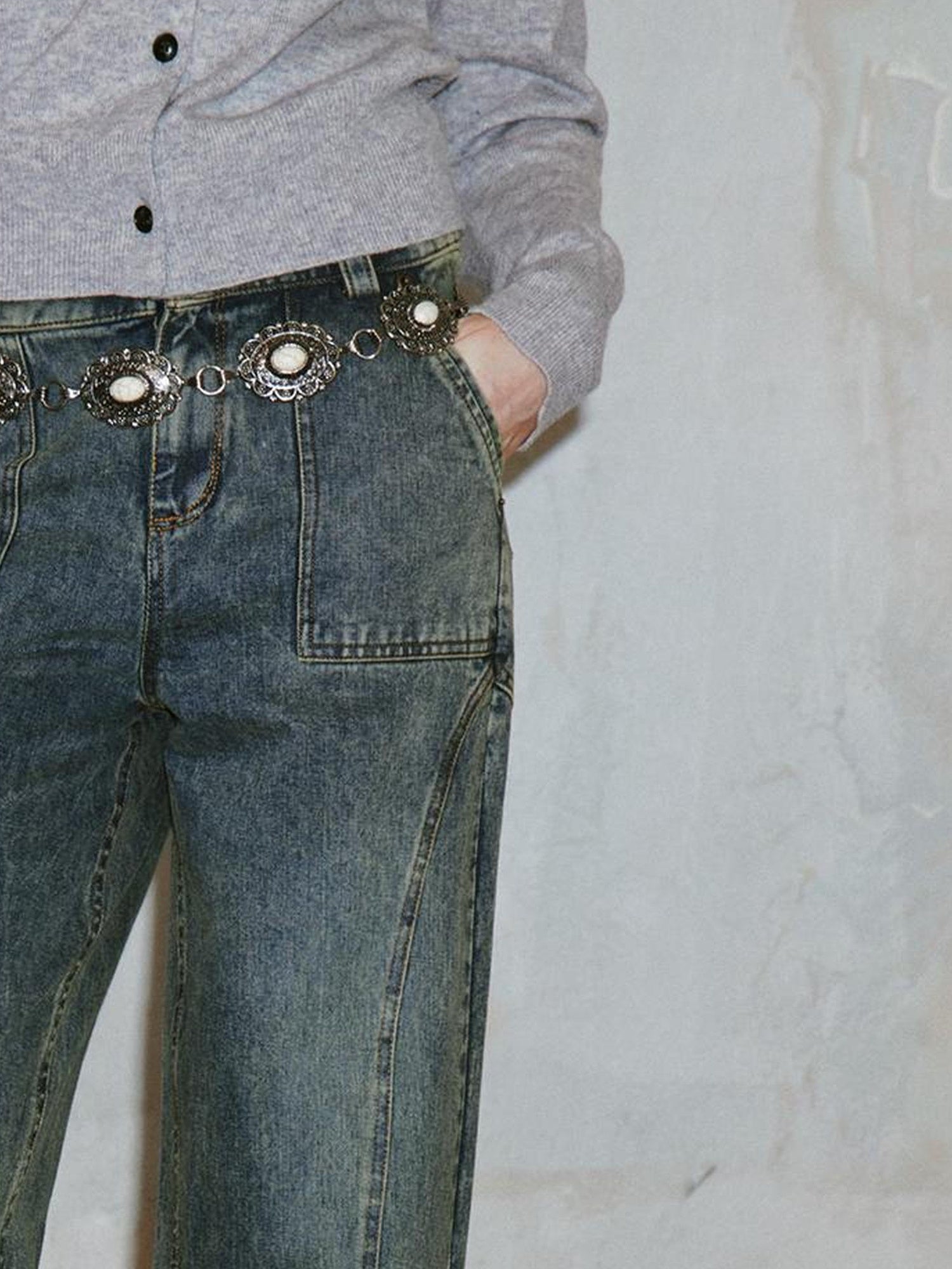 DIDDI MODA Vintage Double Waist Relaxed Straight Jeans